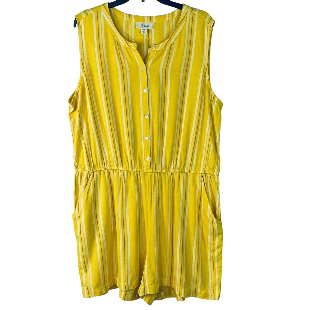 Style & Co XX-Large Romper Shorts Striped V-Neck Sleeveless Pockets Yellow New
